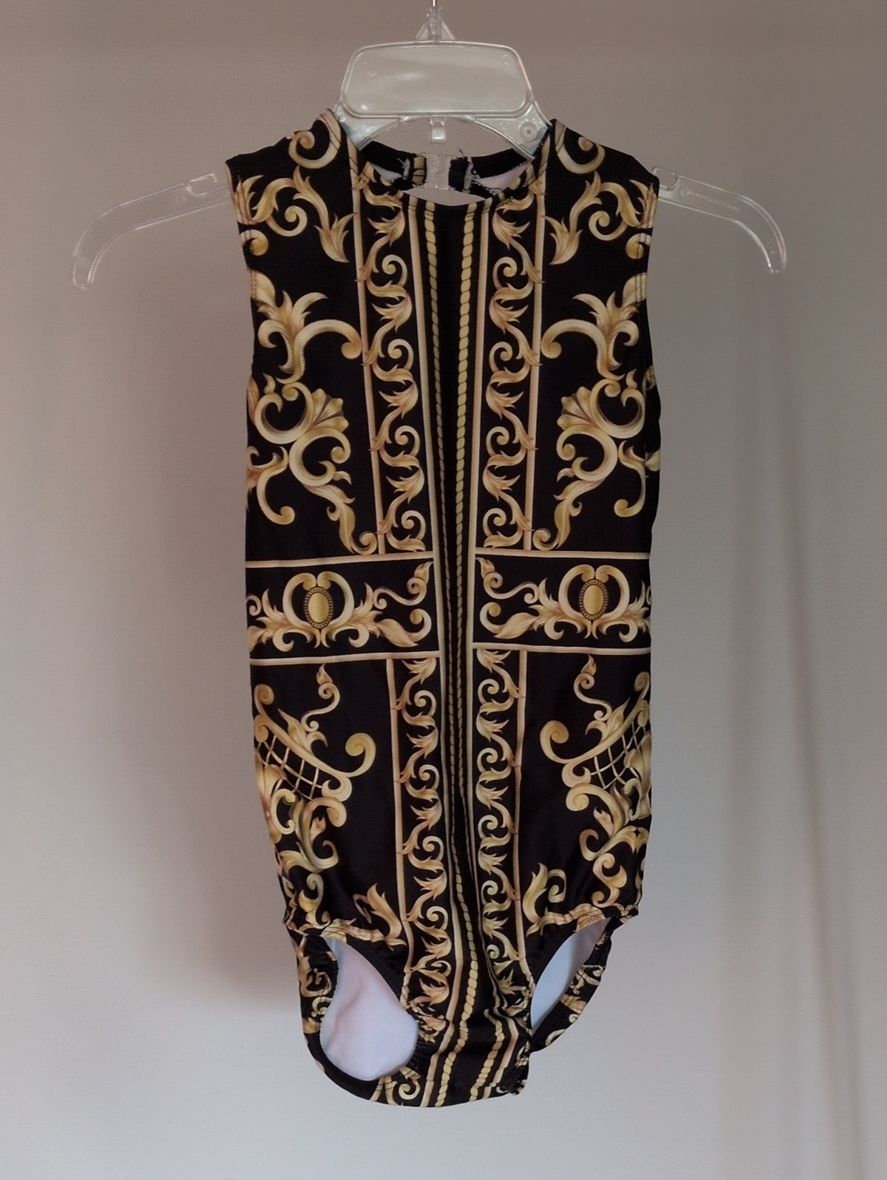 Sleeveless Black & Gold Baroque Print Bodysuit - Women